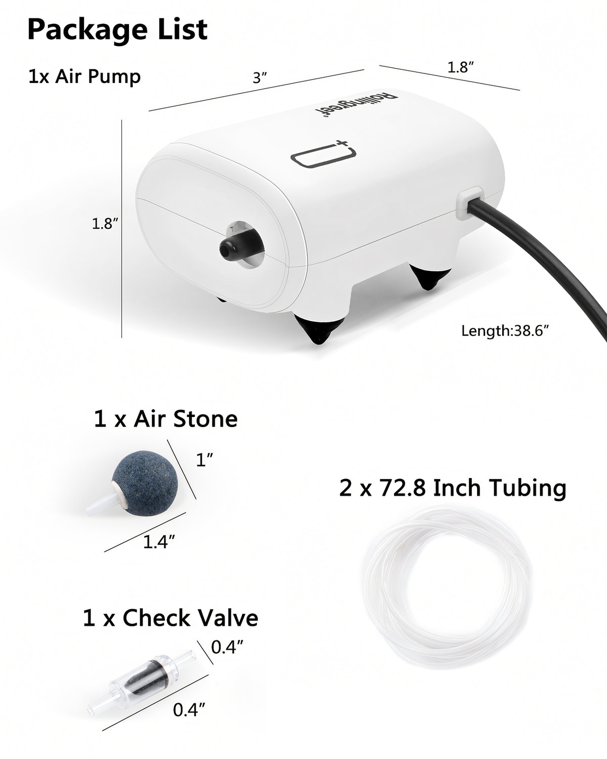 Mini Aquarium Air Pump, Ultra Quiet 2.5W Oxygen Pump for 1–15 Gallon Fish Tanks