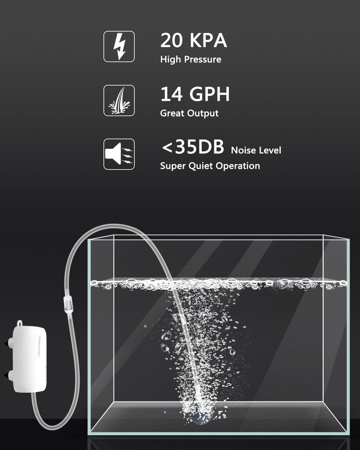 Mini Aquarium Air Pump, Ultra Quiet 2.5W Oxygen Pump for 1–15 Gallon Fish Tanks